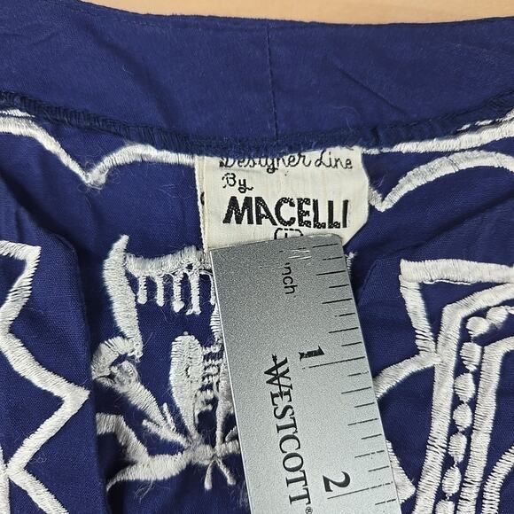 Macelli Embroidered Tunic Shirt Womens L Navy/White Boho Casual India Butterfly - Picture 6 of 11